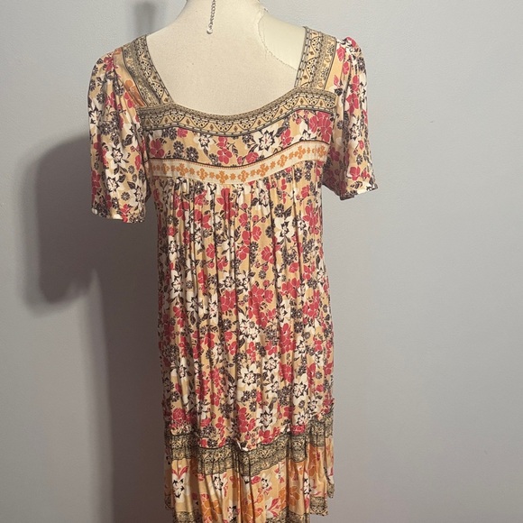 JODIFL Cream Midi Dress with Coral and Mustard Floral Print - Picture 3 of 4